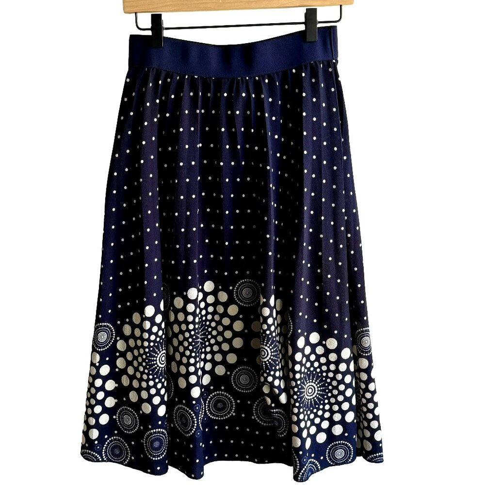 Andi + James full navy skirt with white modern designs in size SMALL
